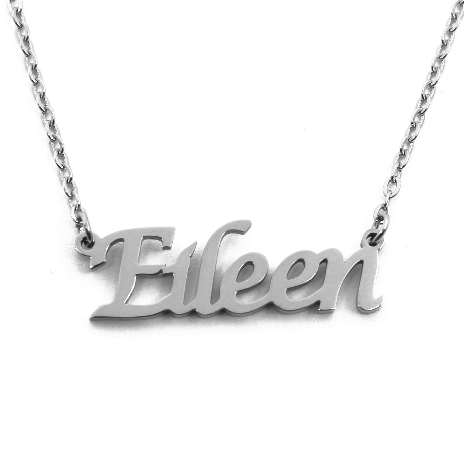 Kigu Eileen Personalised Name Necklace 18ct Silver Tone, Custom Dainty Name Pendants, Jewellery for Ladies, Girlfriend, Mother, Sister, Friends