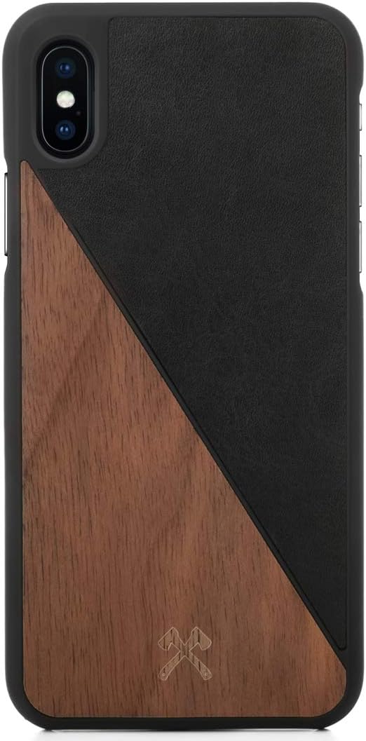 Woodcessories - Case compatible with iPhone X/Xs, made of real wood, EcoCase Split (Walnut/Black)