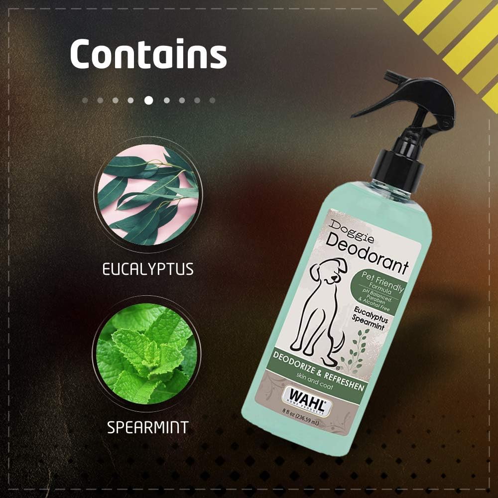 Wahl Deodorizing & Refreshing Pet Deodorant for Dogs - Eucalyptus & Spearmint for Coat Shine & Strengthening - 8 Oz