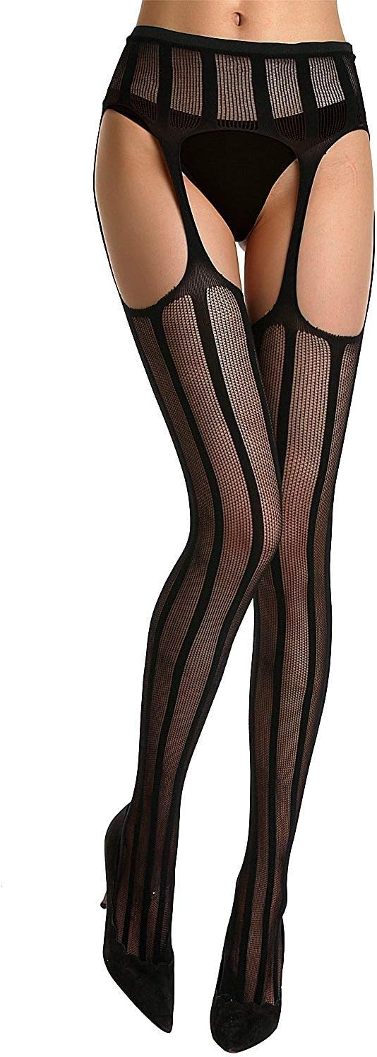 Beluring Womens Suspender Tights Stockings with Garter Belts Sheer Seamless Lace Pantyhose
