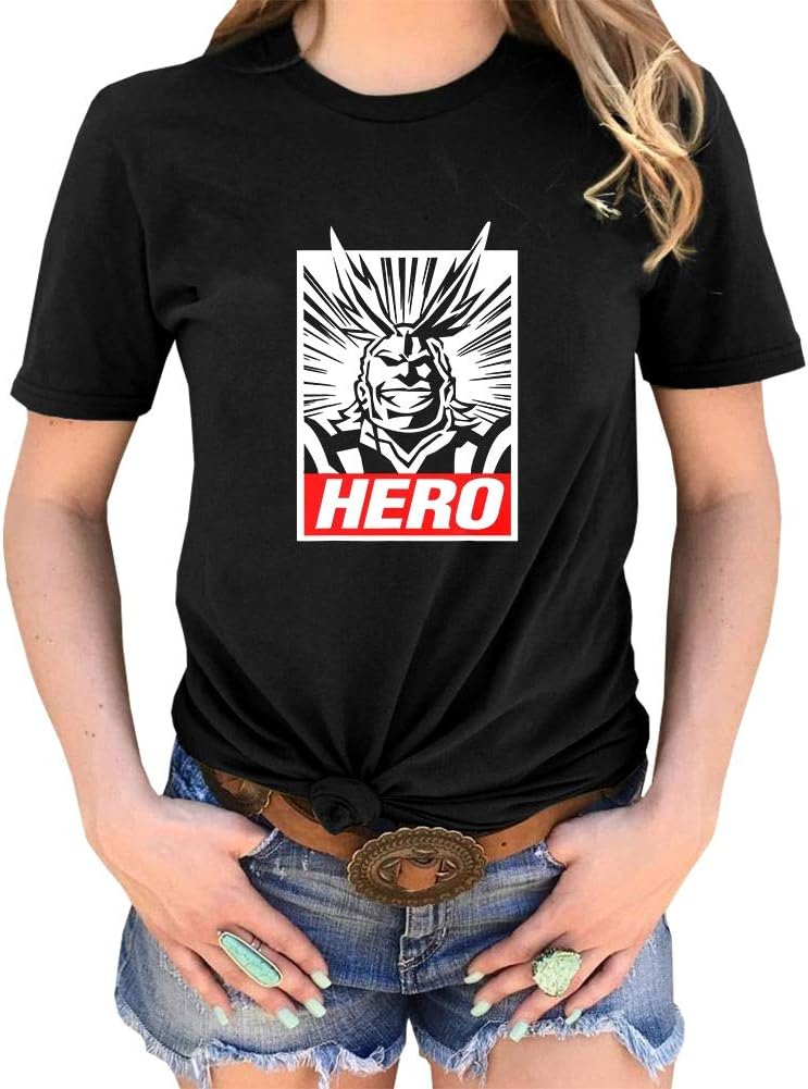 Anime My Hero Academia Women's Short Sleeve Crewneck T-Shirt Black Casual Summer Top