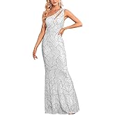 YHHOWEP One Shoulder Formal Sequin Dress for Women Sparkly Bodycon Evening Gowns Maxi Mermaid Ball Long Dresses