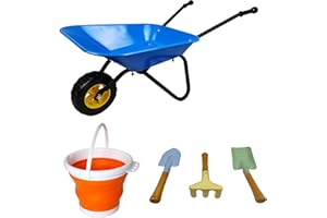 KOVOME Kid's Wheelbarrow Toy, Gardening Metal Small Wheel Barrow Wagon Set, Yard Tools Gift for Boys and Girls, Children Barr