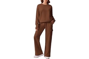 PINSPARK 2 Piece Sets for Women 2025 Fleece Sweatsuits Oversized Sweatshirts Wide Leg Cargo Sweatpants with Pockets Thumbhole