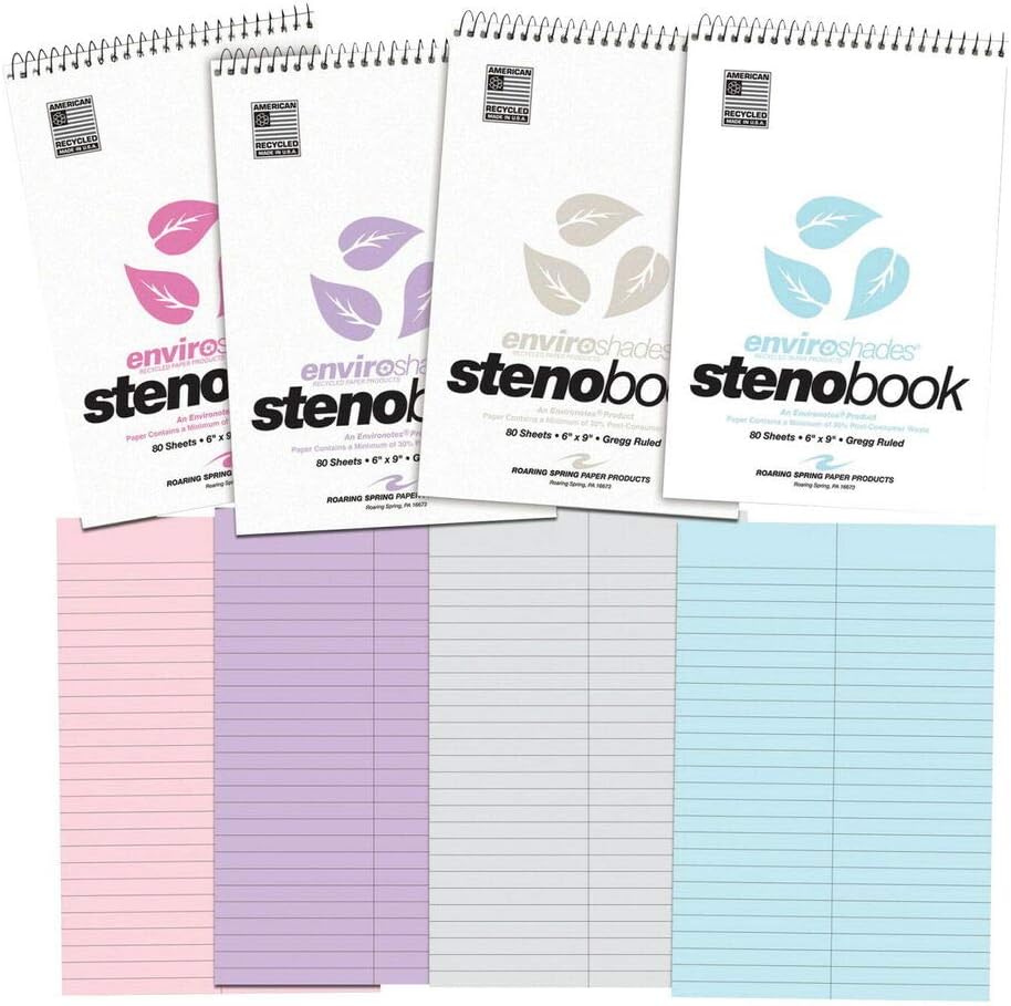Pack of 4, Enviroshades Steno Notebook, 6 x 9 Inches
