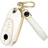 Lucrum Compatible with Mercedes Benz Key Fob Cover & Leather Keychain - Keyfob Case for A C CLA CLS E G GLE S-Class 2019-2025