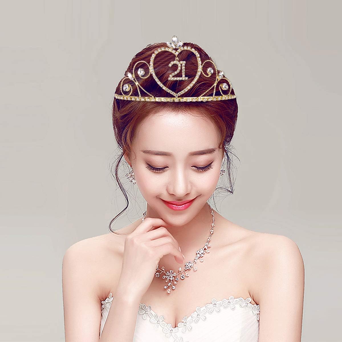 21 Birthday Crown with Hair Comb Rhinestone Princess Tiara Happy Birthday Crowns 21st BirthdayParty Supplies (Golden) - Image 3