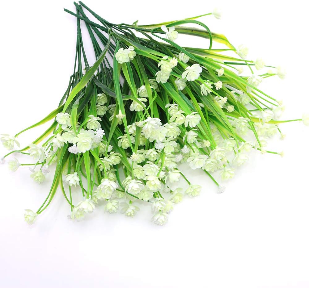 Shiwaki 5Pcs Artificial plant 7-prong spring grass gypsophila bouquet decoration for Indoor Outside Hanging Planter Wedding Farmhouse Decor(White) - Image 4