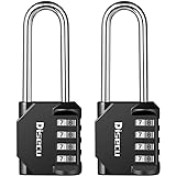 Disecu® Heavy Duty Long Shackle Combination Padlock - 4-Digit High Security Lock, Waterproof For Outdoor Lockers, Gates, Storage
