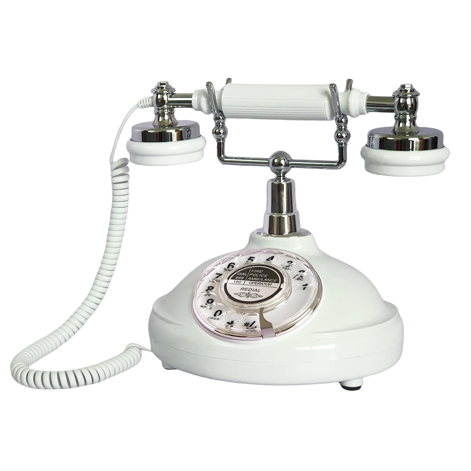 Retro Corded Landline Phone, TelPal White Classic Vintage Old Fashion Telephone for Home/Office/Hotel, Wired Antique Home Phone Gift for Seniors (Rotary Dial Button)