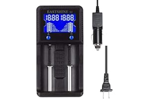 Universal Battery Charger EASTSHINE S2 LCD Display Speedy Smart Charger for Rechargeable Batteries Ni-MH Ni-Cd AA AAA Li-ion LiFePO4 IMR 10440 14500 16340 18650 RCR123 26650 18500 17670 & Car Adapter