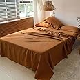 Simple&Opulence 100% Linen Sheets Queen Size Set, 4 Pcs Natural French Linen Bed Sheets, Breathable Soft Durable Bedding Set for All Season (Rust, Queen)