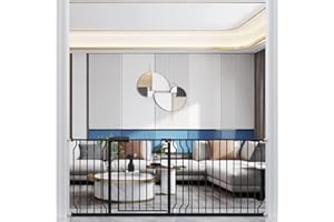 ALLAIBB 77 78 79 80 81 Inch Extra Wide Baby Gate Pressure Mount 76.38-81.80inch/194-206cm Auto Close Black Metal Child Dog Pe