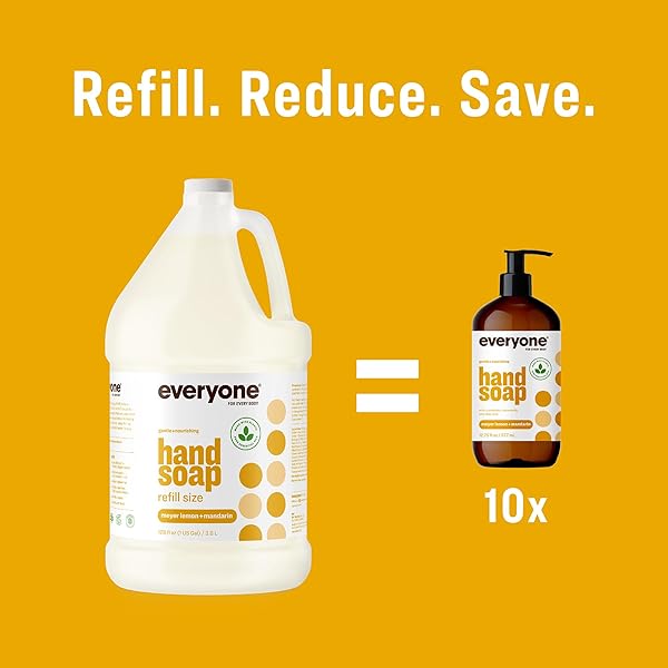 EVERYONE LIQUID HAND SOAP REFILL, 1 GALLON, MEYER LEMON AND MANDARIN, PLANT-BASED CLEANSER WITH PURE ESSENTIAL OILS