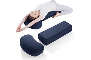 MABOZOO 2-Piece Yoga Bolster Pillow, Rectangular & Crescent Meditation Cushions with Removable Cover for Restorative Yoga, Meditation Accessories for Sitting on Floor
