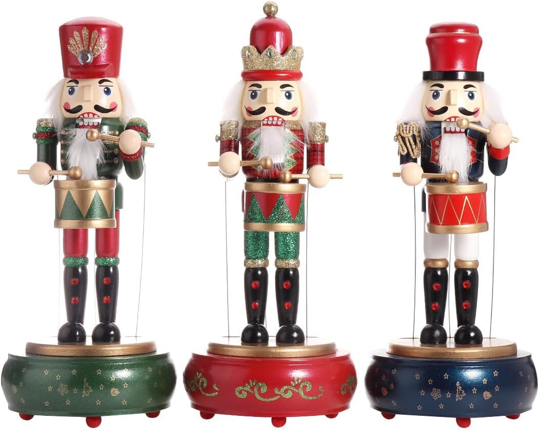 SHATCHI 30cm Musical Box Wooden Christmas Nutcrackers Soldiers Animated Clockwork Puppet Figurines Home Decoration Ornament - Supplied One
