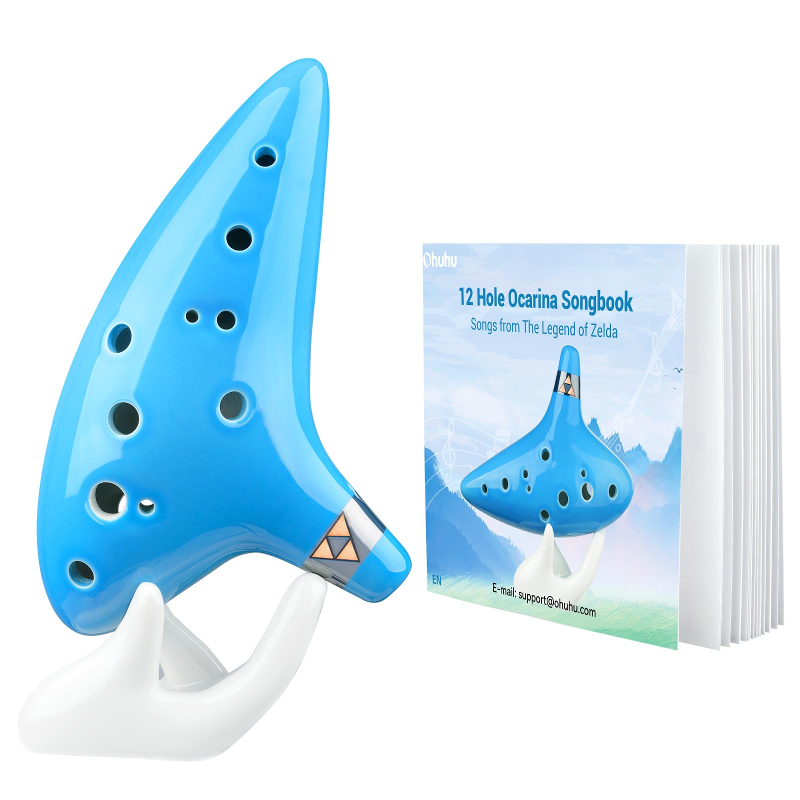 Ohuhu Legend of Zelda Ocarina with Song Book 12 Hole Alto C Zelda Ocarina Gift for Zelda Fans with Display Stand Protective Bag, Perfect for Beginners and Professional Performance Light Blue