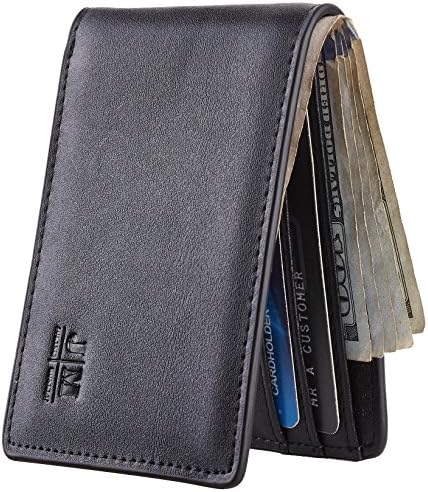 Joymon Mens Slim Minimalist Front Pocket Wallet Genuine Leather ID Window Card Case RFID Blocking