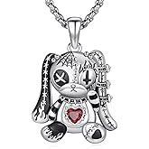 REDSUN 925 Sterling Silver Voodoo Doll Pendant Oxidized Gothic Bunny Bear Necklace Heavy Punk Amulet Jewelry Gifts for Women Men Her Lover Valentines Day Gift,with Stainless Steel Chain