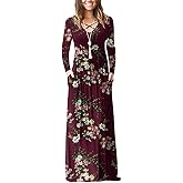 LILBETTER Women's Long Sleeve Loose Plain Maxi Dresses Casual Long Dresses with Pockets