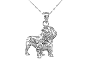 Animal Kingdom Polished 925 Sterling Silver English Bulldog Charm Pendant Necklace