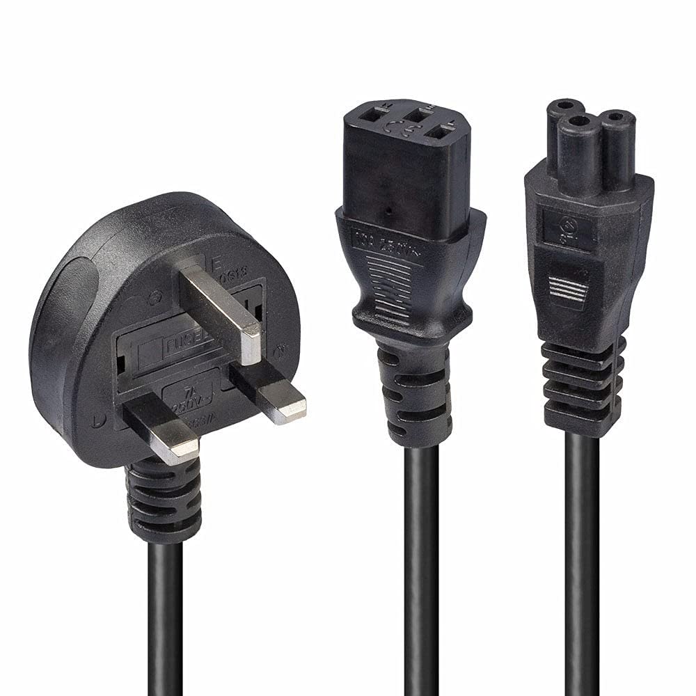 Lindy 2.5m UK 3 Pin Plug to IEC C13 & IEC C5 Splitter Extension Cable, Black