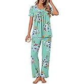 POPYOUNG Womens Pajama Sets Summer Ladies Pjs 2 Piece Loungewear with Comfy and Pockets Lightweight Sleepwear