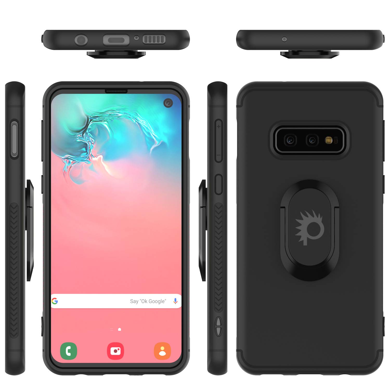 Punkcase S10e Case [Magnetix] Protective TPU Cover W/Kickstand, Ring Grip Holder & Metal Plate for Magnetic Car Phone Mount with Screen Protector Compatible W/Samsung Galaxy S10e Edge [Black]