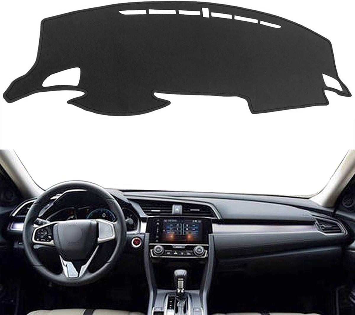 AutoxrunSuede Dashboard Mat Dash Cover Replacement for 2016 2017 2018 2019 2020 2021 Honda Civic Center Console Protector Carpet Sunshade Black