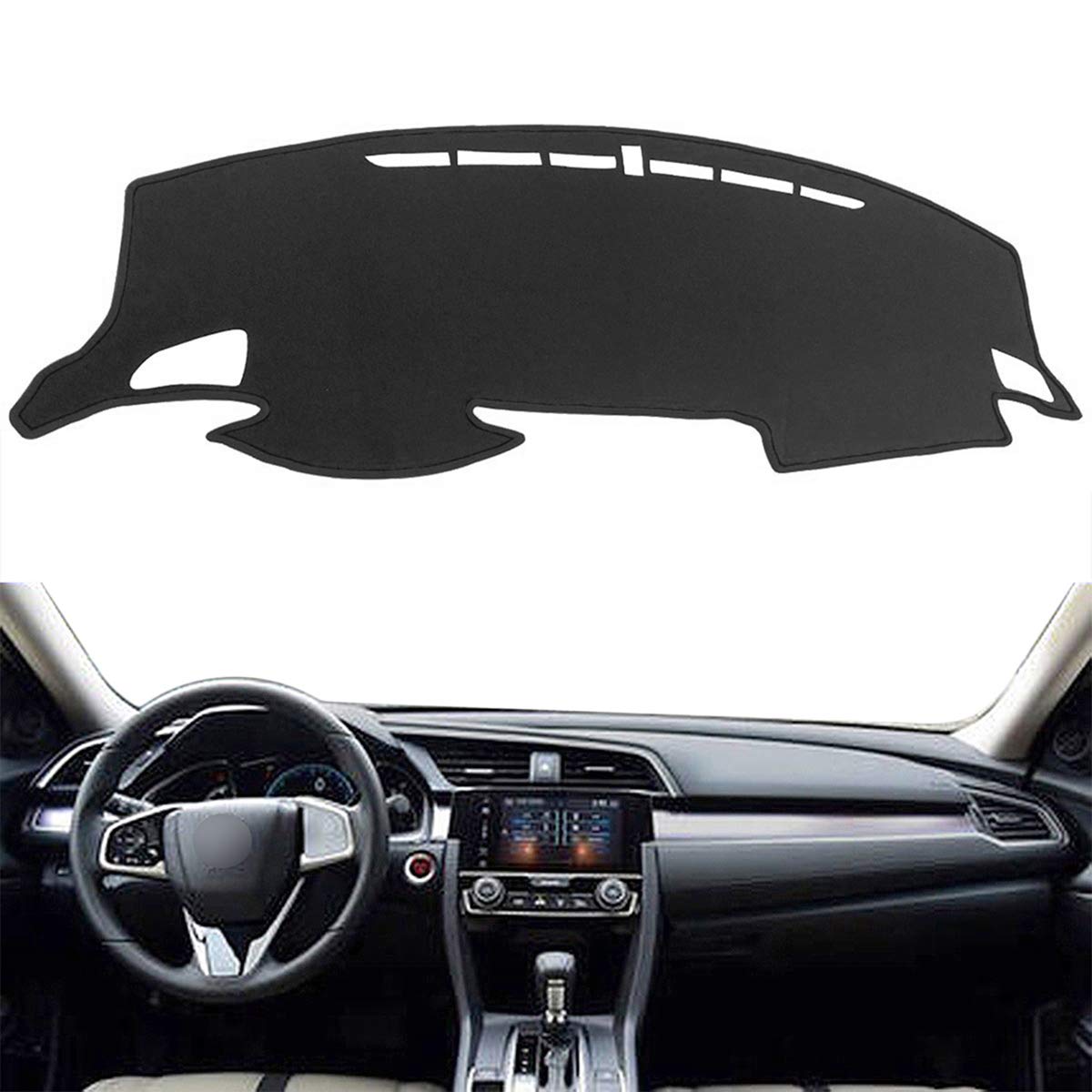 AutoxrunSuede Dashboard Mat Dash Cover Replacement for 2016 2017 2018 2019 2020 2021 Honda Civic Center Console Protector Carpet Sunshade Black