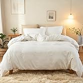 Simple&Opulence French Linen Duvet Cover Set 88" x 92"- 3 Pieces (1 Comforter Cover,2 Pillowcases)- Natural Flax Cotton Blend-Solid Color Breathable Farmhouse Bedding-Off White, Queen
