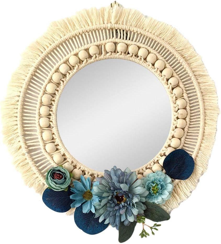 Bestshop Espejo de Pared Colgante con Flecos de macramé, pequeño Espejo