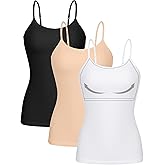 ATTRACO Women 3 Pack Cotton Camisoles wtih Shelf Bra Adjustable Spaghetti Strap Tank Tops