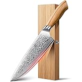 Damascus Chef Knife in Japanese Steel, 67-Layers Damascus Kitchen Knife with Wooden Gift Box and Original Olive Wood Handle, Cooking Knives for Home Kitchen Gift Idea