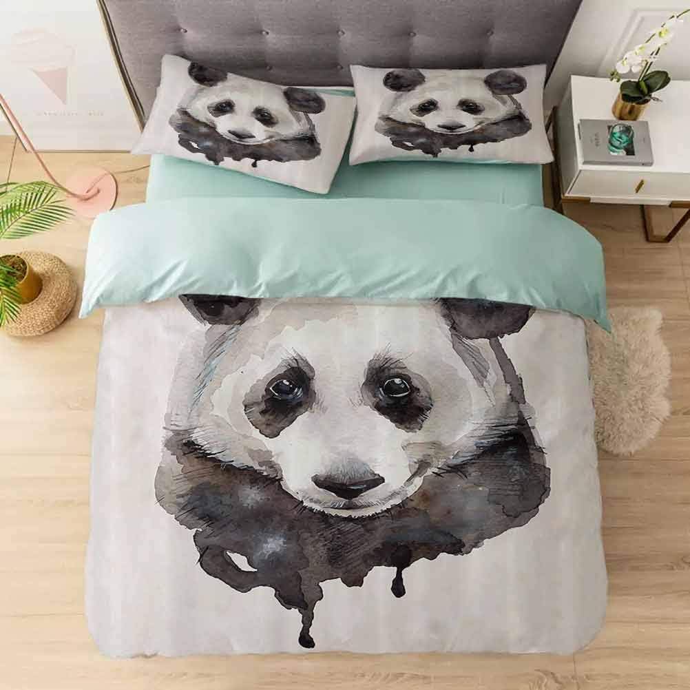 Bedding Duvet Cover Set King, Watercolor Cute Panda Bear Animal
