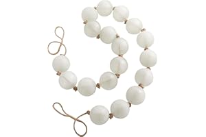 Deco 79 Glass Handmade Round Extra Long Frosted Orb Beaded Garland with Tassel with Knotted Jute Rope, 91" x 3" x 3", White
