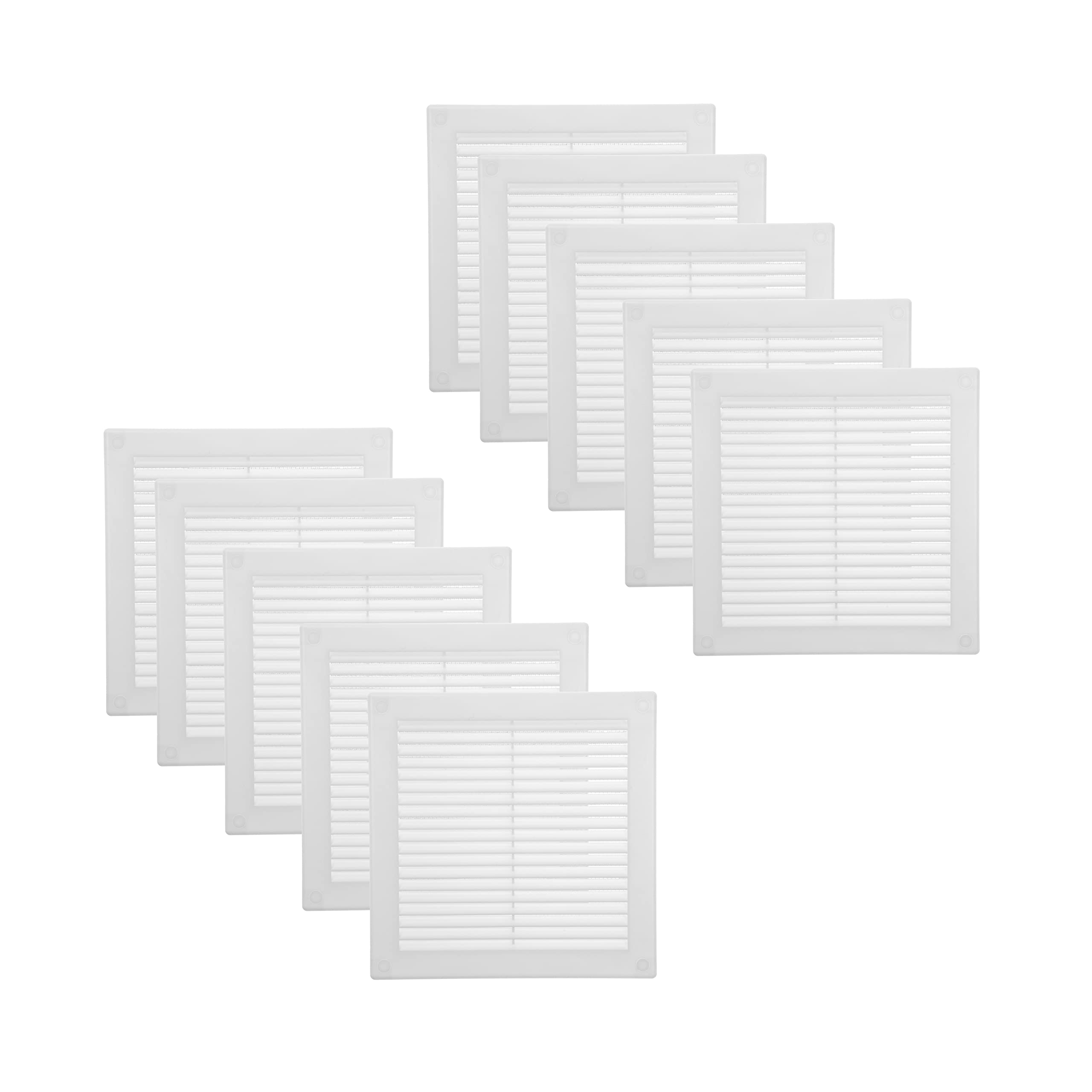 Vent Systems 200 x 200 mm / 8'' x 8'' Inch White Soffit Vent Cover - Pack of 10 - Flat Square Air Vent Louver - Grille Cover - Built-in Insect Screen - HVAC Vents for Bathroom, Home Office, Kitchen