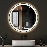 DUMOS 28 Inch Round LED Bathroom Mirror with Lights, Circle Vanity Mirror | Anti-Fog, Dimmable, 3-Color Light, Front Light and Backlit, Memory Function, Tempered Glass