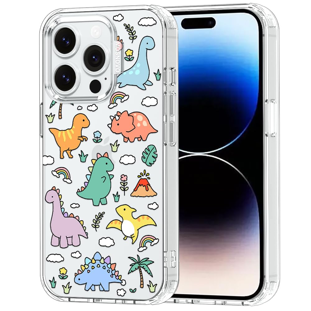 MOSNOVO Case for iPhone 14 Pro, [Buffertech 6.6ft Military-Grade Drop Protection] [Anti Peel Off Tech] Clear TPU Bumper Phone Case Cover Design - Dinosaur Land — image 1