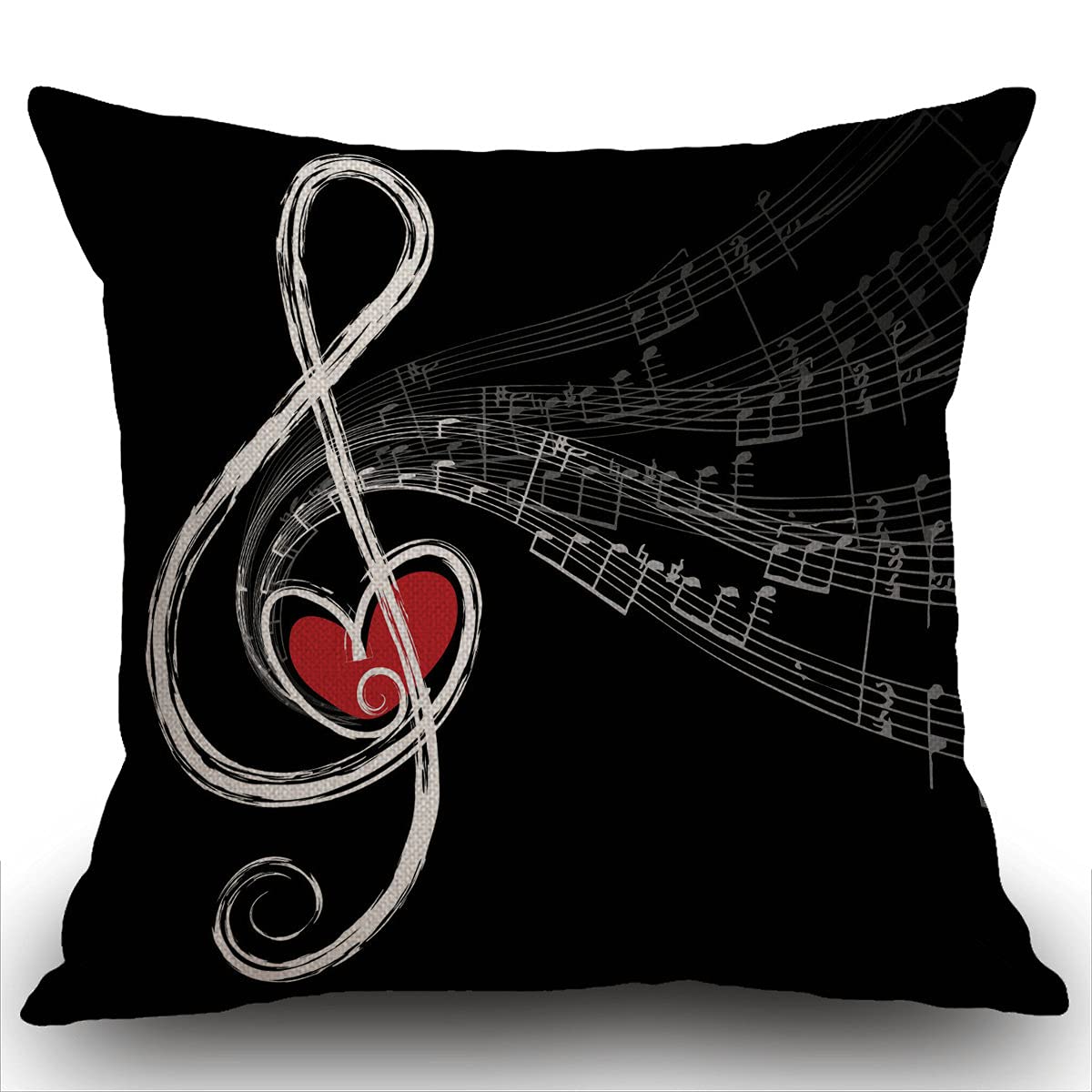 Smooffly Cotten Linen Cushion Cover Treble Love and Music Notes Decorative Square Throw Pillow Case Pillowcase for Couch Livingroom Sofa Bed 45cm x 45cm,18x18 Inches