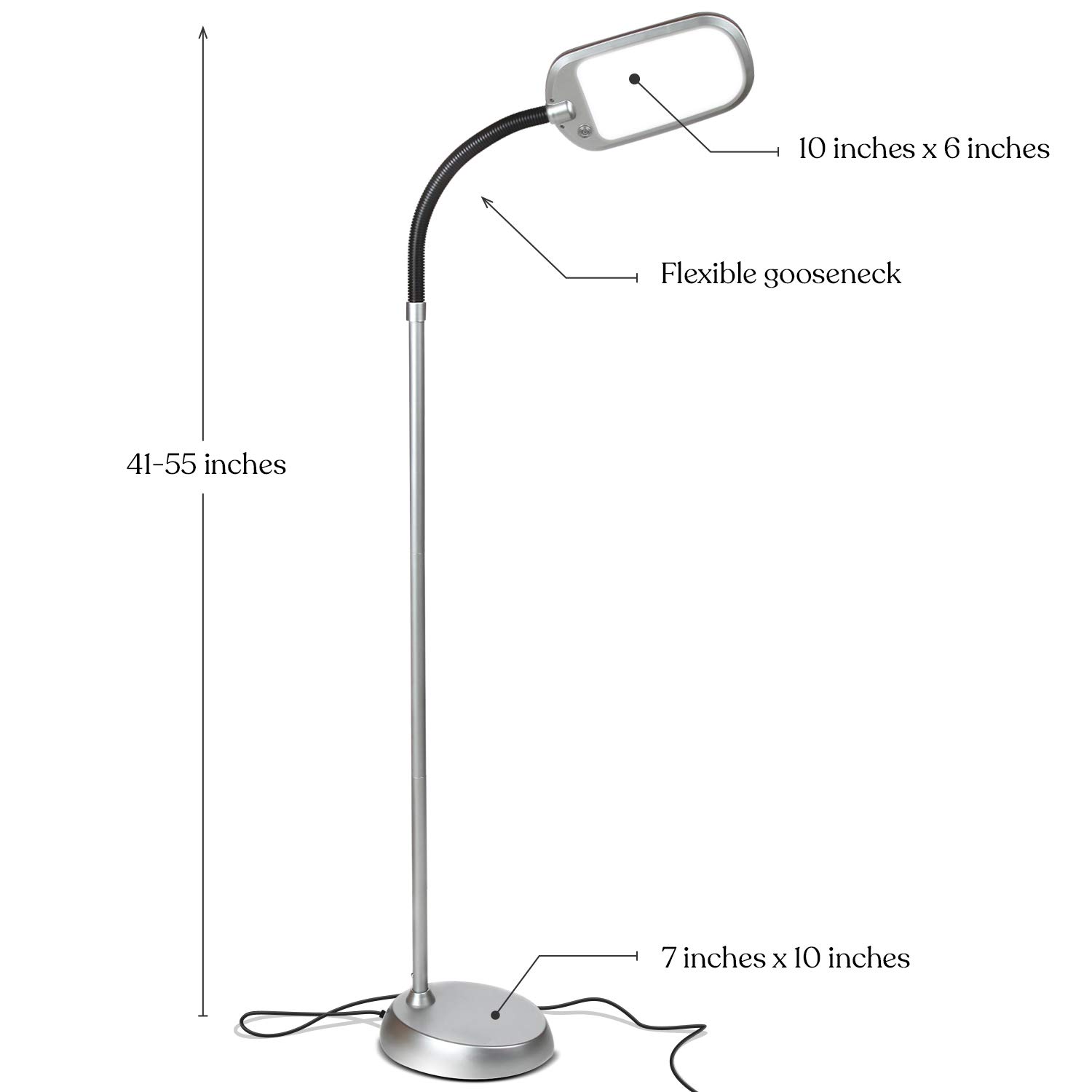 Brightech Litespan Slim LED Floor Reading Lamp with Adjustable Gooseneck for Living Rooms & Offices, Dimmable Standing Lamp for Bedroom - Silver