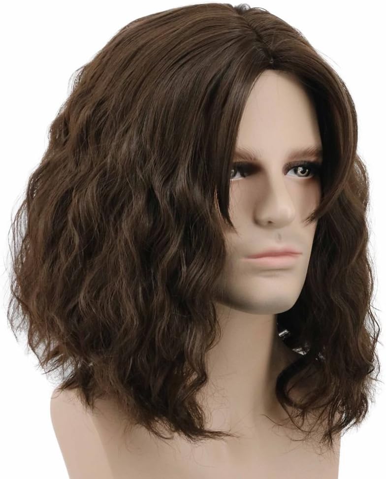 Karlery Men Fluffy Short Curly Brown Wig Halloween Cosplay Anime Costume Wig, Dark Brown, 24 inches - Image 4