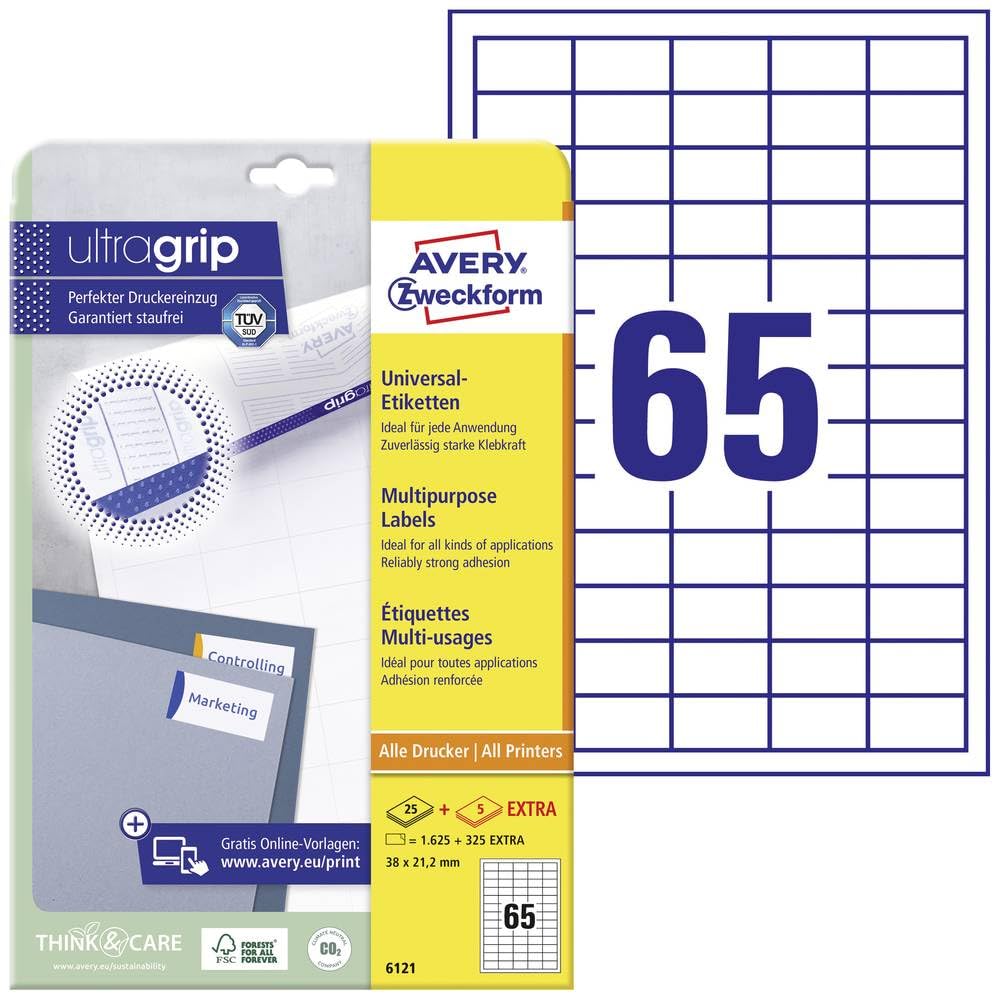 Avery Zweckform 6121 Universal Labels 38 x 21.2 mm 25 Sheets White