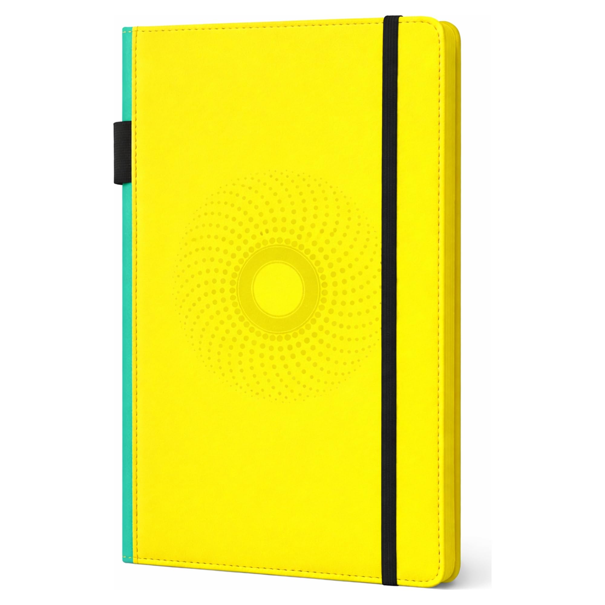 EJRange A5 Lined Notebook-Thick 100gsm Paper, Durable PU Leather Cover, Ribbon Marker, 192 Pages, Inside Pocket and Elastic Closure, Writing Pad for Journaling and Note-Taking(Yellow)
