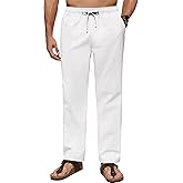 COOFANDY Men's Casual Linen Pants Elastic Waist Drawstring Beach Summer Pants Lightweight Linen Trousers