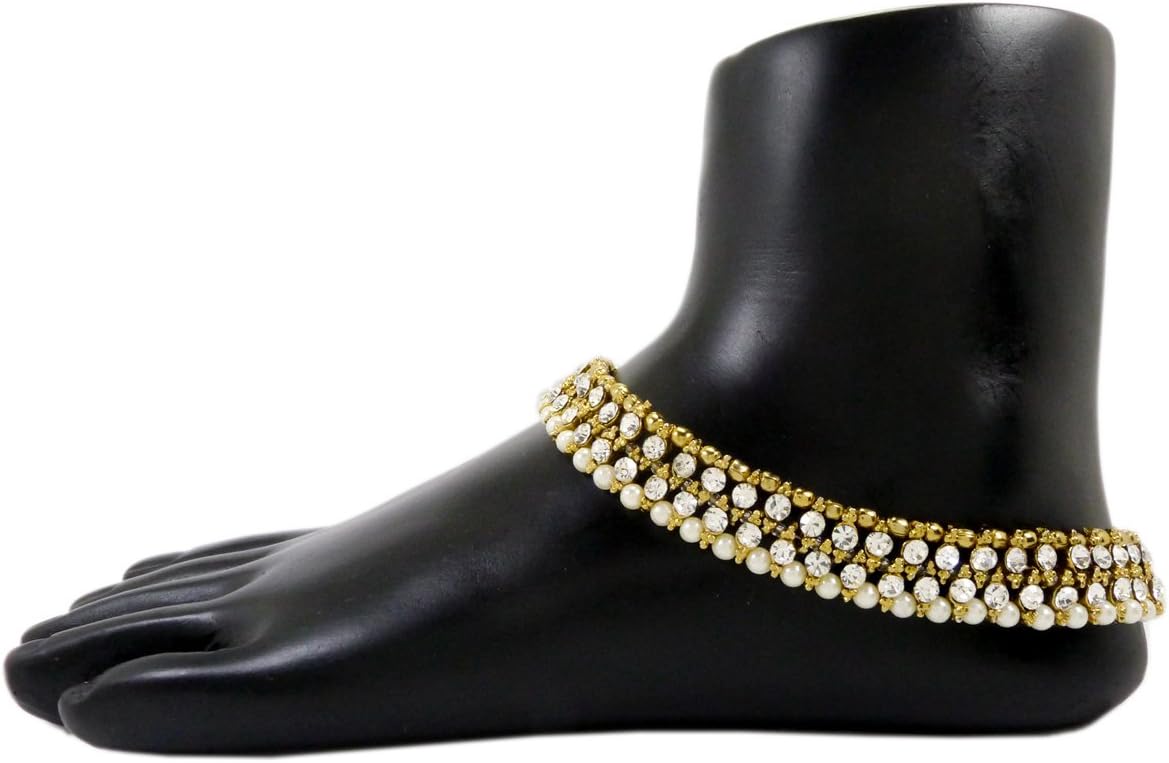 BEDIS Pearl Anklet Indian Foot Jewellery Bollywood Kundan Feet Chain Women Ankle Chain Party wear Stone Payal-Model-133