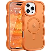 Pepmune for iPhone 16 Pro Case, Curly Wavy Frame Hard Translucent Matte Clear Back Cover for Women Men Compatible with Magsafe TPU Bumper Shockproof Drop Protection Phone Case for iPhone 16 Pro Orange