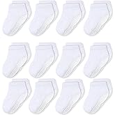 CozyWay Baby & Toddler Socks With Grippers Non Slip Low Cut Grip Socks for Girls and Boys Soft Comfy Cotton 12 Pack