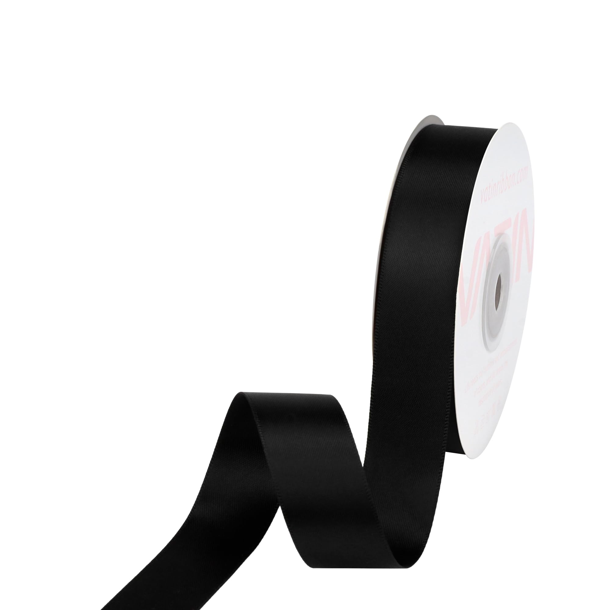 VATIN 22mm Double Faced Polyester Satin Ribbon Black- 23 Metre/Spool, Perfect for Wedding Decor, Wreath, Baby Shower,Gift Package Wrapping and Other Projects