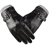 ZGHQHCDRH Winter Gloves for Men Men's Leather Gloves Winter Warm Touch Screen Plus Velvet Outdoor for Running Driving Cycling